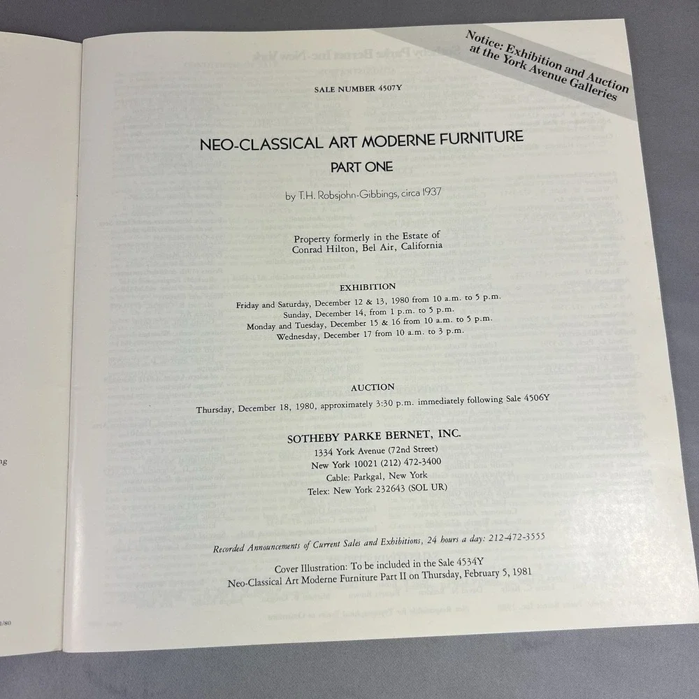 Sotheby's 1981 Auction Catalog Part One Neo-Classical Art Moderne Furniture